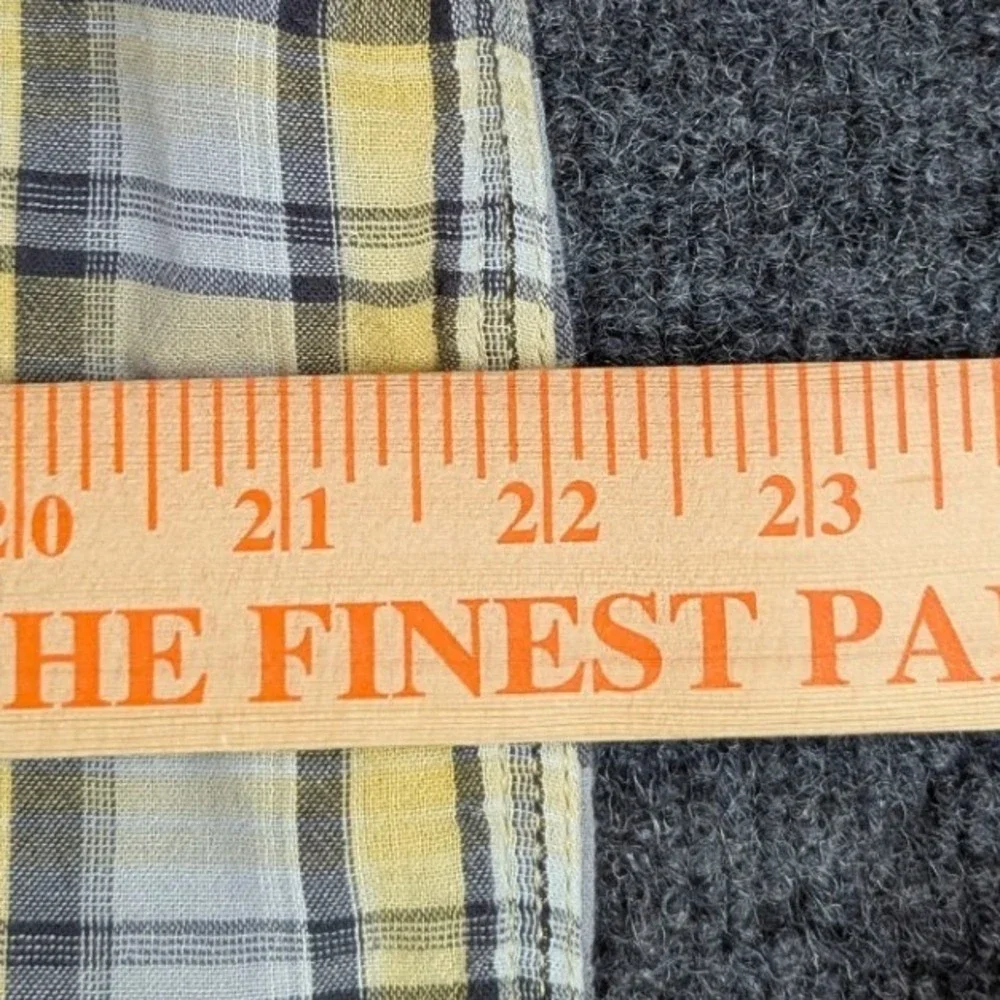 The‎ North Face Mens L Yellow Grey Plaid Cotton Short Sleeve Button Down Shirt